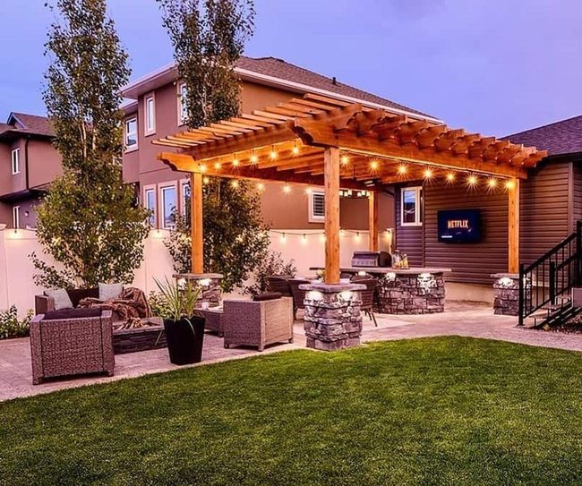 Weathered Wood Gazebo With Stone Grill