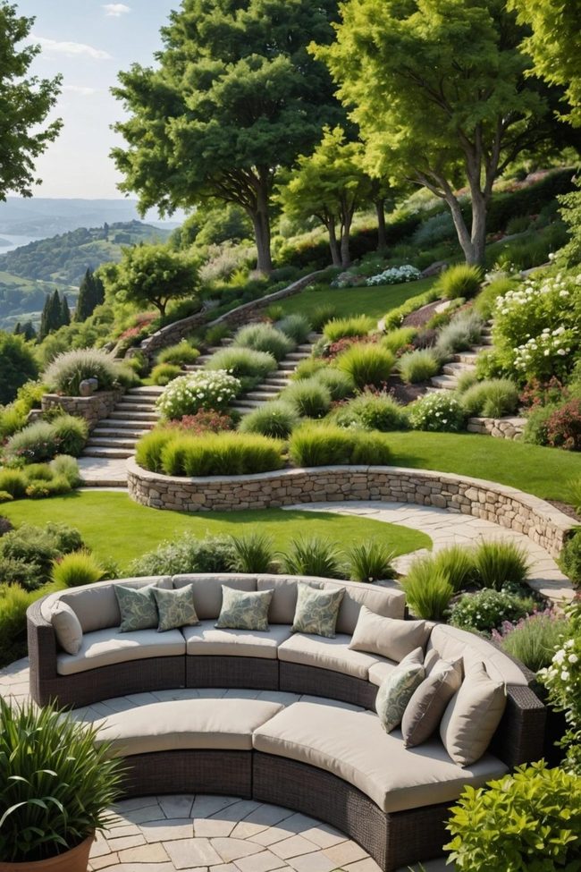 Stone Hillside Seating Wall