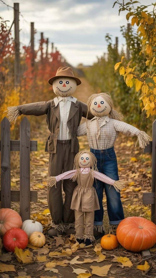 Straw-Stuffed Clothes Family Display