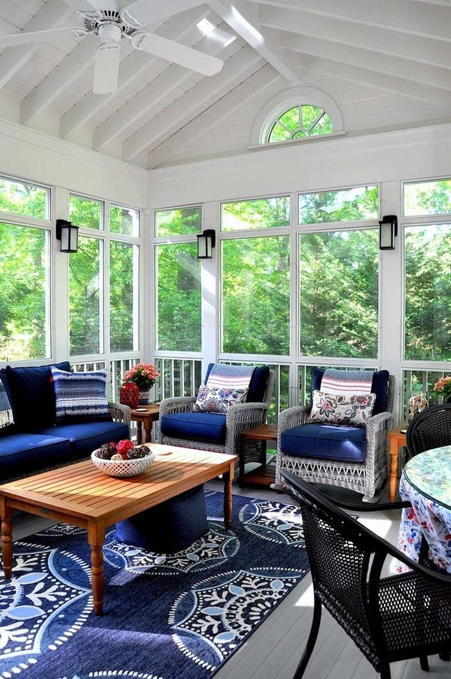 Blue Patterned Rugs Transform Porches