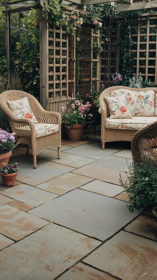 Flagstone Patio Around Flowing Water