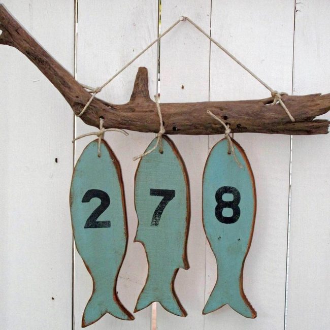 Weathered Wood Fish Address Sign