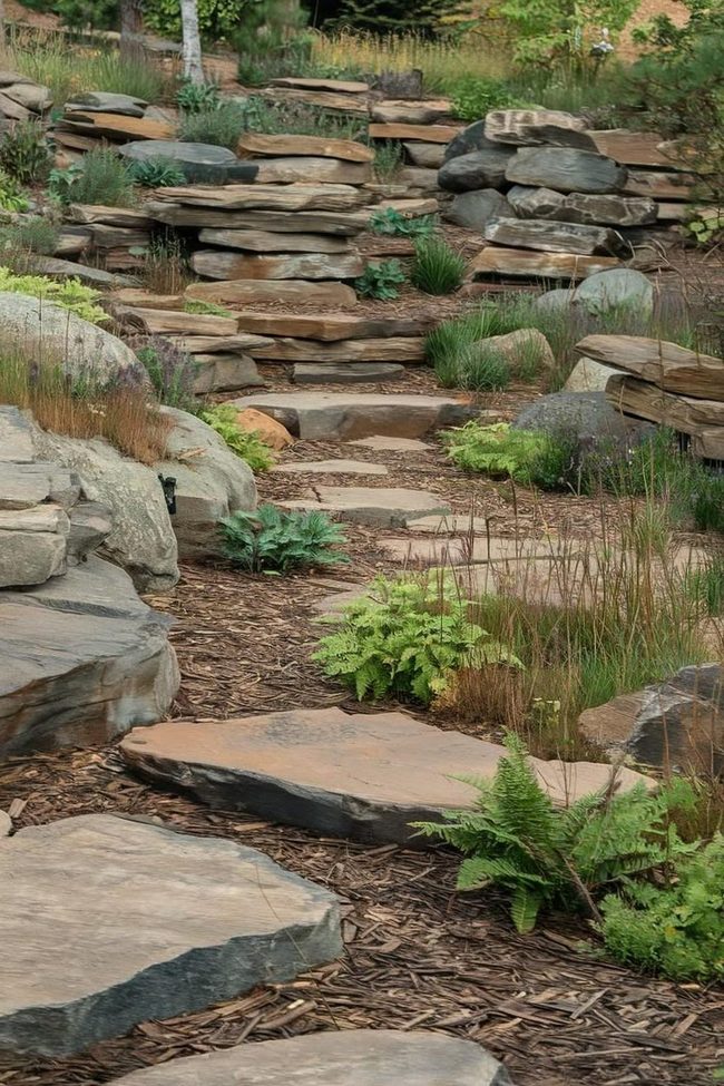 Feathered Grasses Against Stone