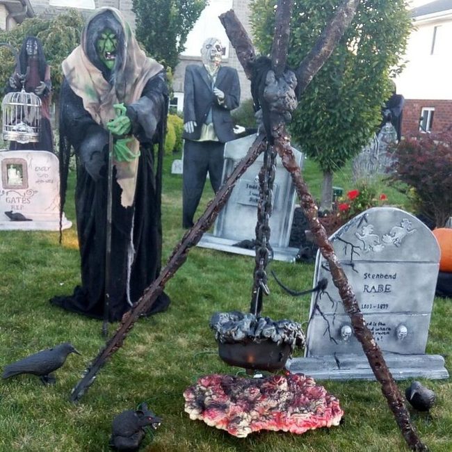 Witch Cauldrons Purple Tombstone Display