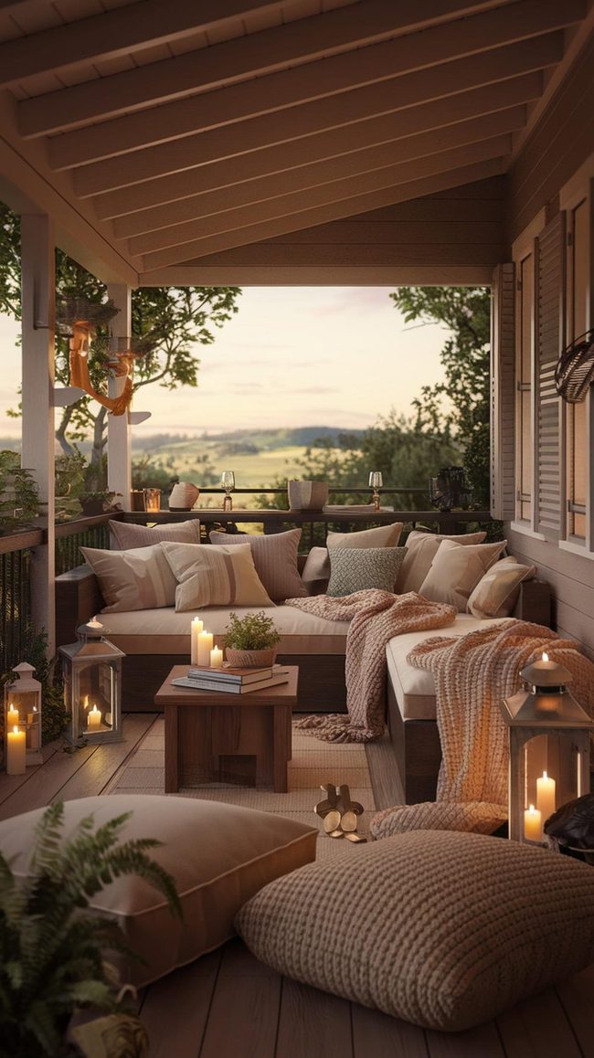 Candlelit Veranda With Cushioned Serenity