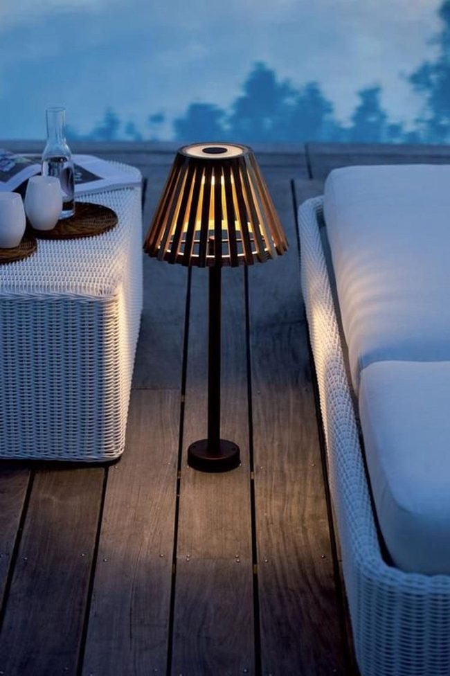 Dark Wood Deck White Wicker Oasis