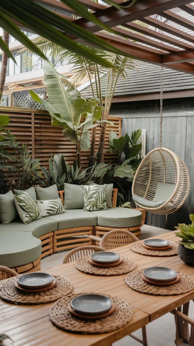 Rattan and Teak Island Seating