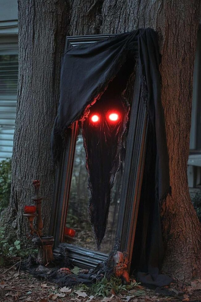 Glowing-Eyed Mirror With Tattered Gauze
