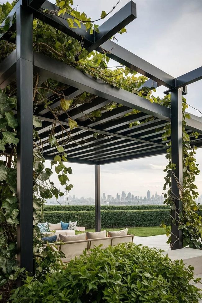 Industrial Steel Pergola Minimalist Patio