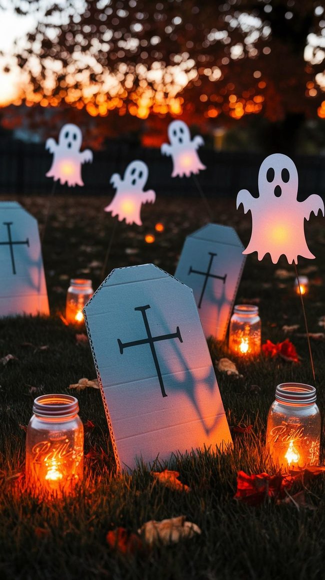 Cardboard Tombstones And Mason Jar Lanterns