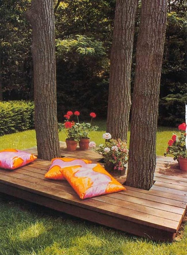 Wooden Platform With Potted Plants