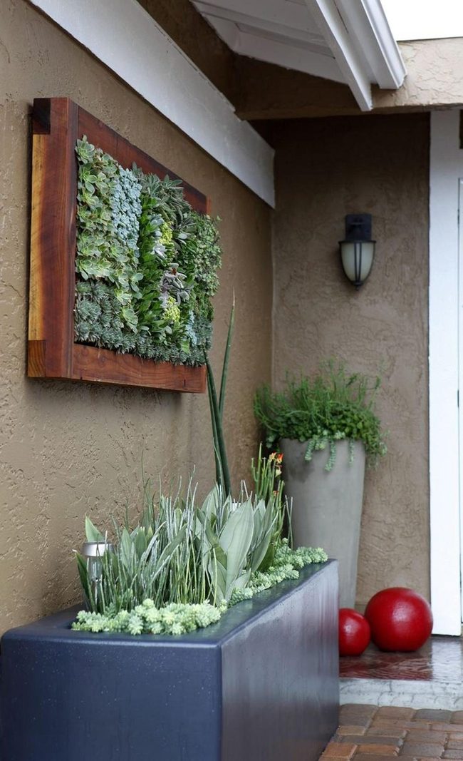 Wooden Frame Green Wall Entry