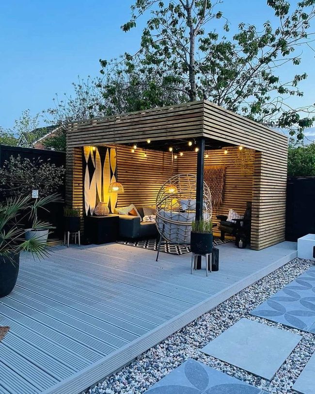 Black Roof Wooden Gazebo Retreat