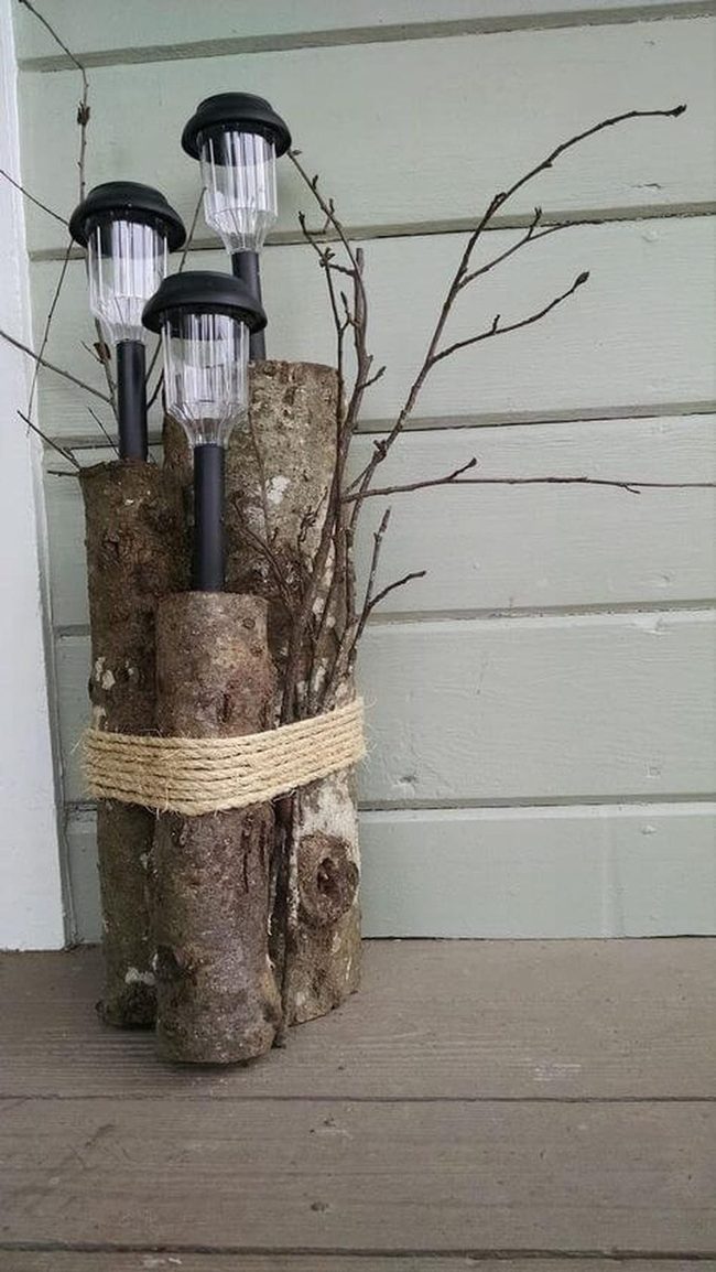 Natural Wood Solar Garden Lights