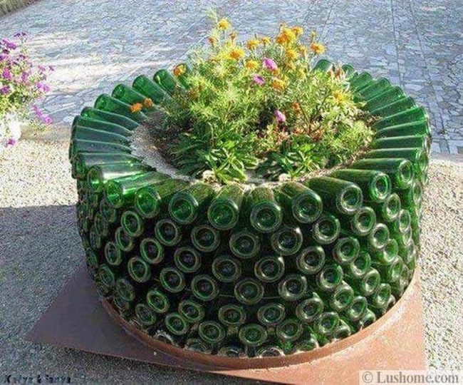 Circular Glass Bottle Garden Art