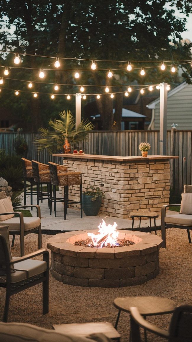 Firelit Backyard Bar Setup