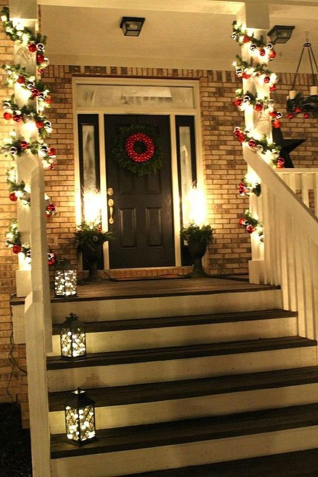 Spiraling White Lights Red Door