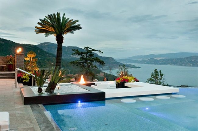 White Tiles, Blue Water, Palm Paradise
