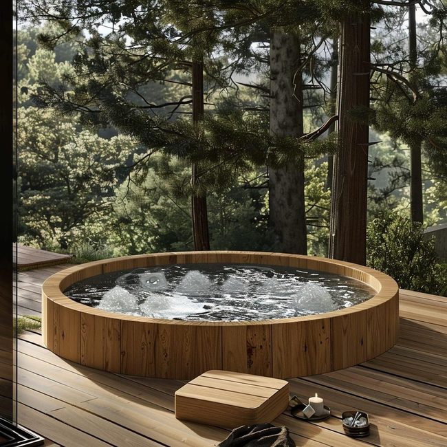 Stone And Hardwood Hot Tub Sanctuary