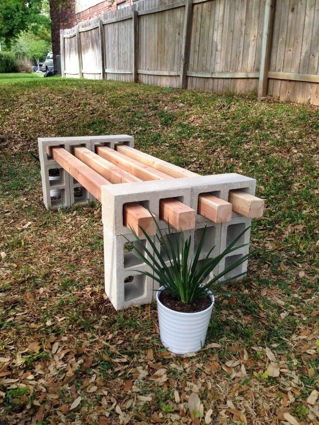 Concrete Block Wooden Bench Seating