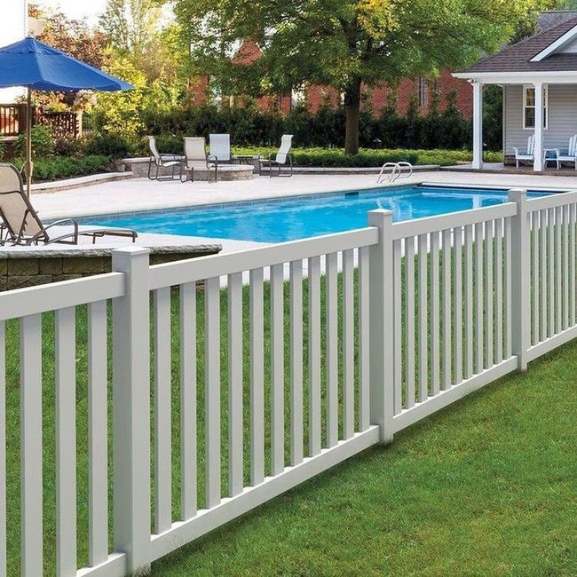 White Picket Pool Fence Contrast