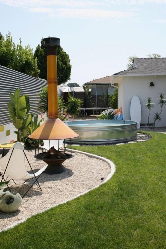 Orange Fireplace Backyard Oasis