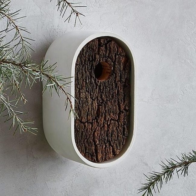 White Birdhouses With Raw Bark Interiors