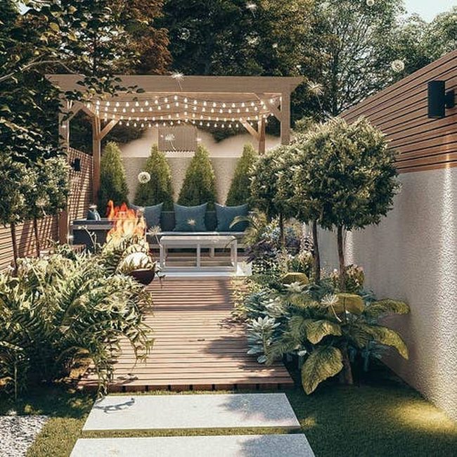 Vine-Draped Wooden Pergola Seating