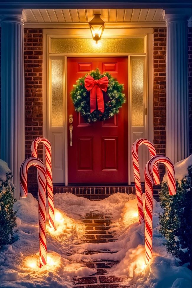 Red And White Striped Christmas Path