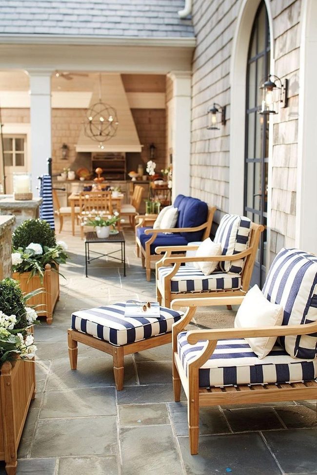Striped Cushions Meet Natural Wood