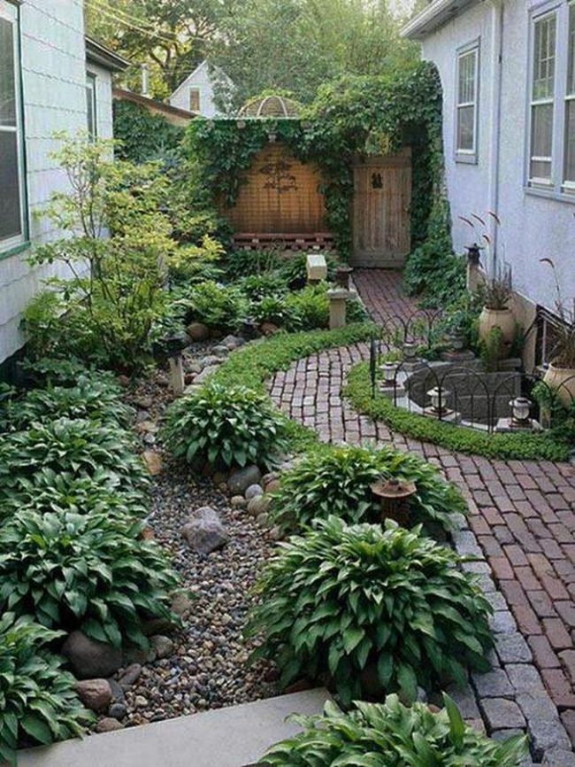 Brick Paths With Lush Hostas