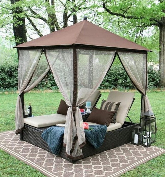 Dark Wicker Daybed Under Trees