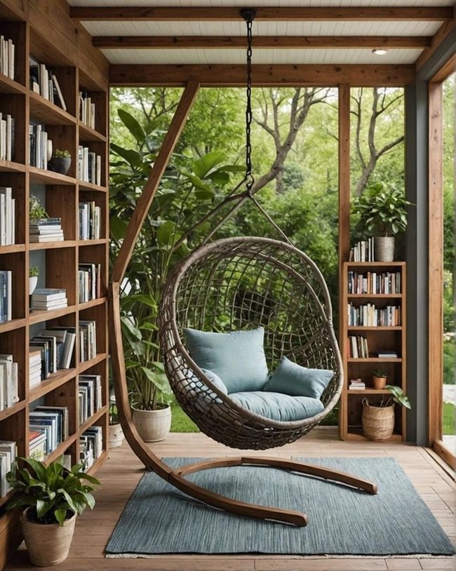 Hammock Chairs Among Towering Books