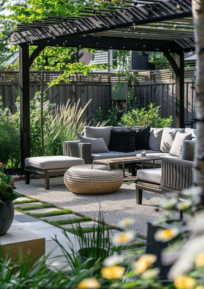 Dark Pergola With Wicker Seating