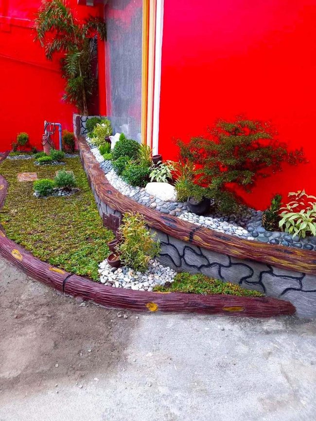 Red Wall Urban Garden Oasis