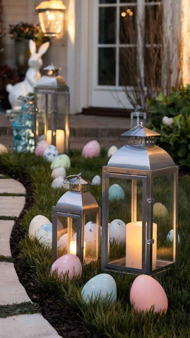 Pastel Bunny Lanterns Cast Shadows