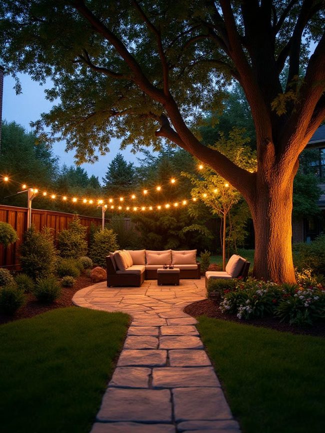 Warm Ground-Level Uplighting Shadows