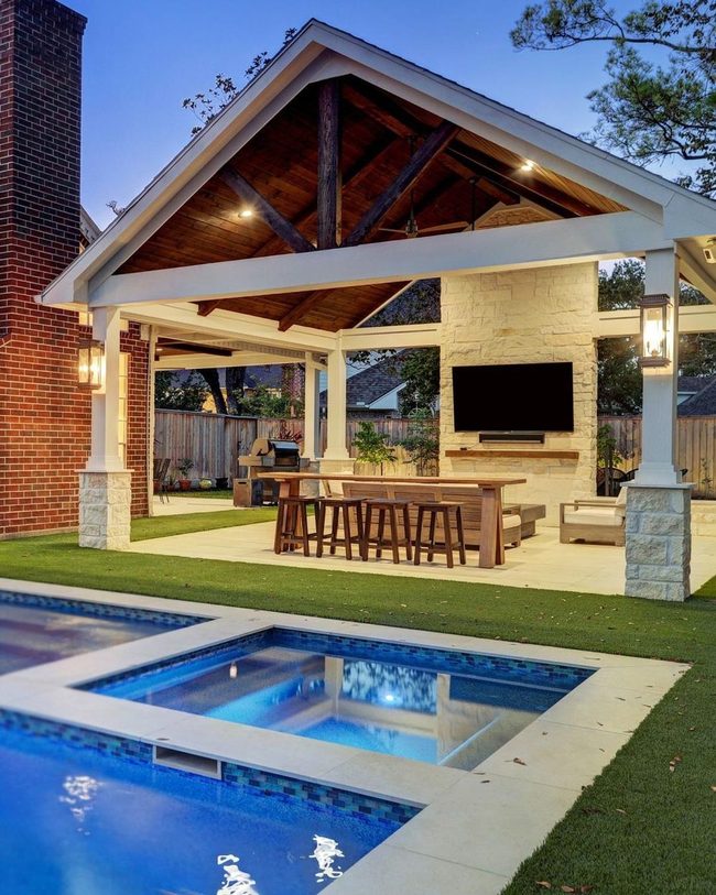 Stone, Wood, And Poolside Living