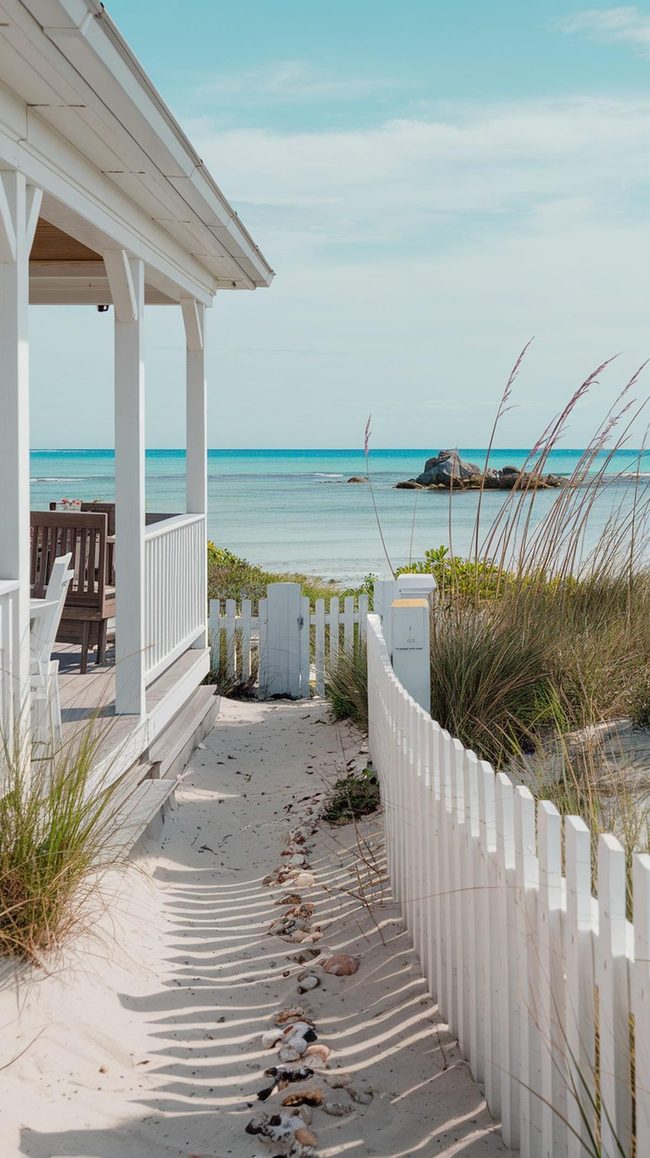 White Vinyl Fences with Nautical Rope Touches