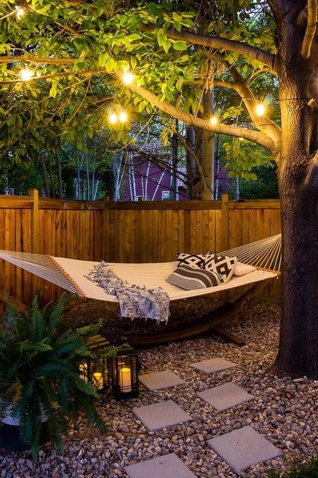 Cement Patio With Hammock Lights