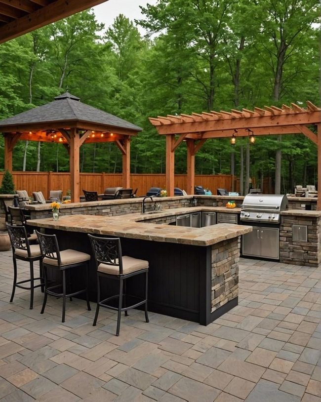 Backyard Kitchen Deck Bar Firepit