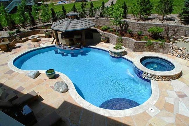 Kidney Pool With Tiered Retaining Walls