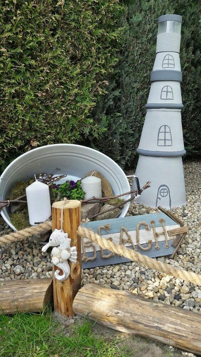 Coastal Lighthouse Centerpiece With Seashells