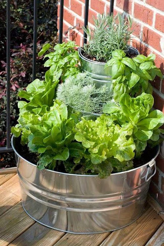 Galvanized Herb Tower With Evening Lights