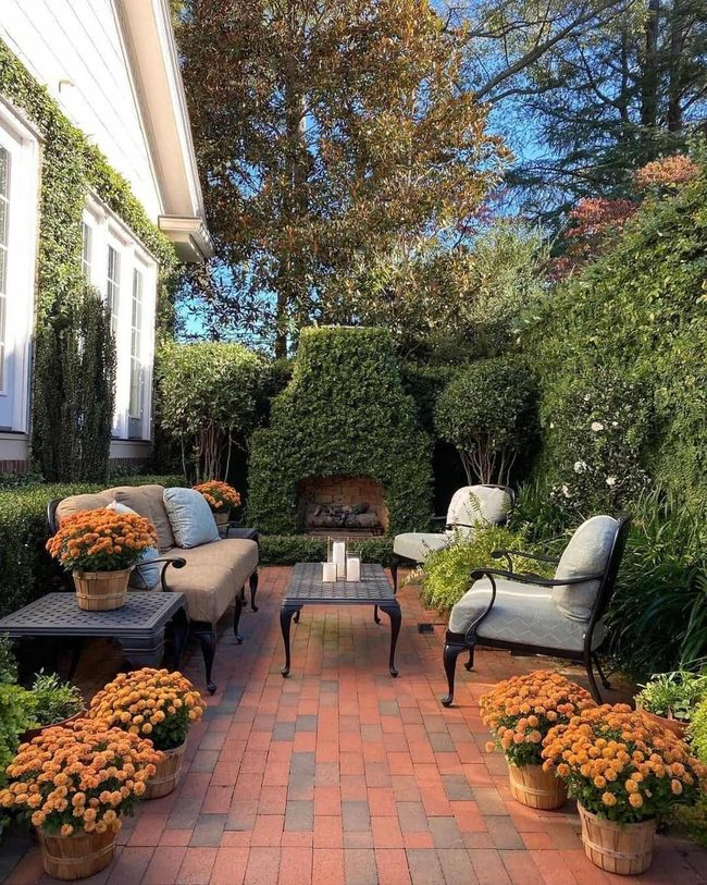 Deep Red Brick Autumn Patio