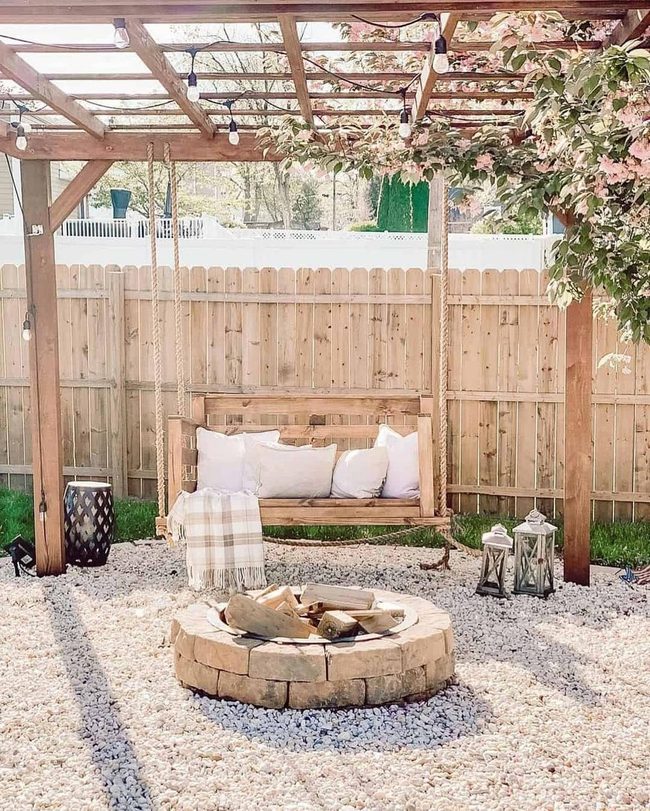 Wooden Gazebo With Stone Firepit