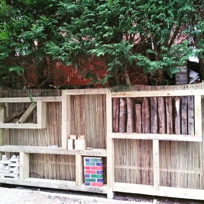 Wooden Slats With Stone Accents