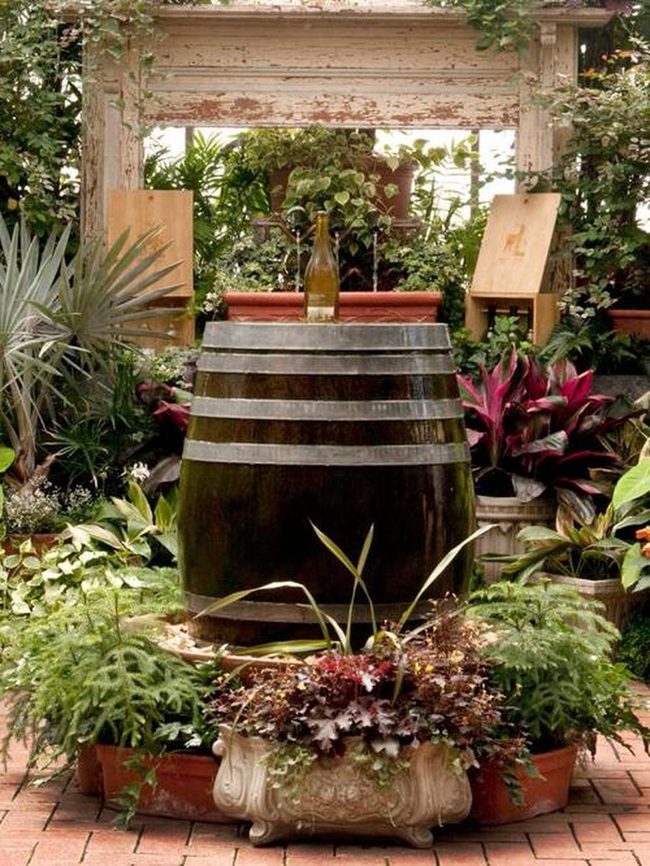 Recycled Wood Barrel Water Features