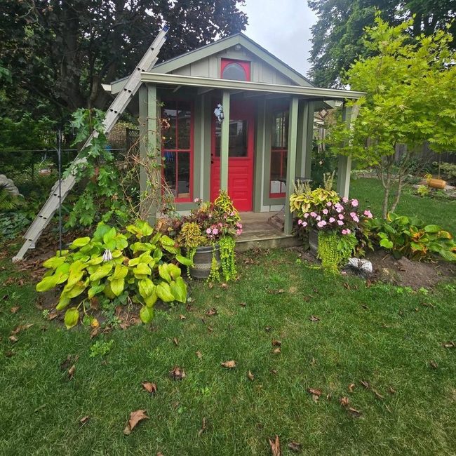 Crimson Door Surrounded By Green