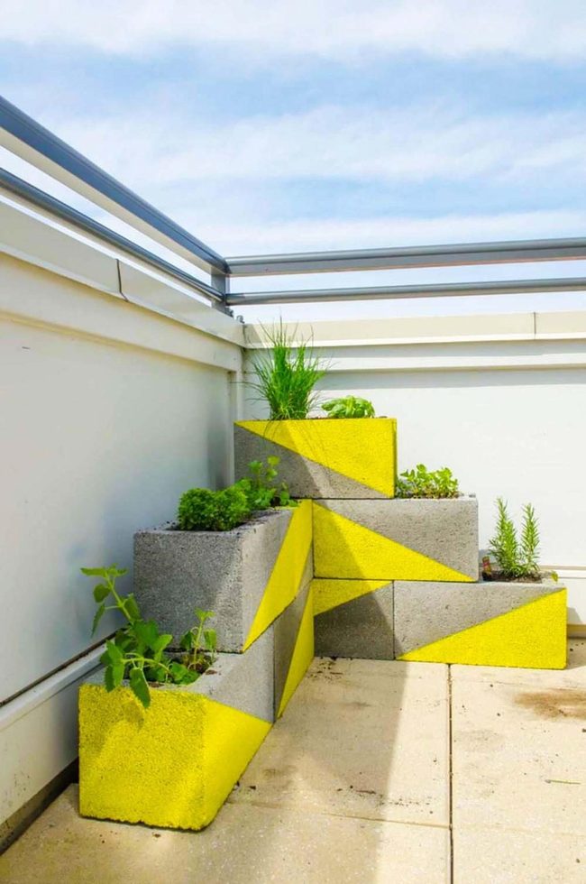 Yellow Concrete Steps With Cascading Plants